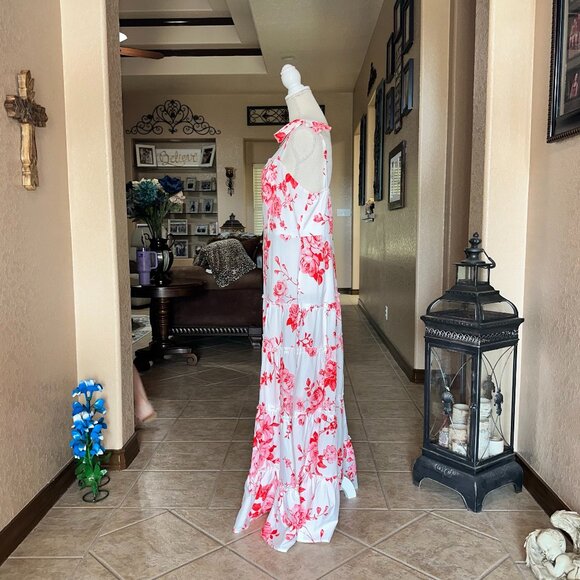 Temu*Floral Print Tied Straps Tiered Maxi Dress - Picture 2 of 4